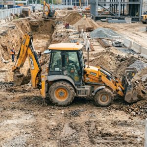 Екскаватор-навантажувач JCB копає котлован