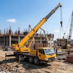 Автокран XCMG переміщує будівельний контейнер на майданчику